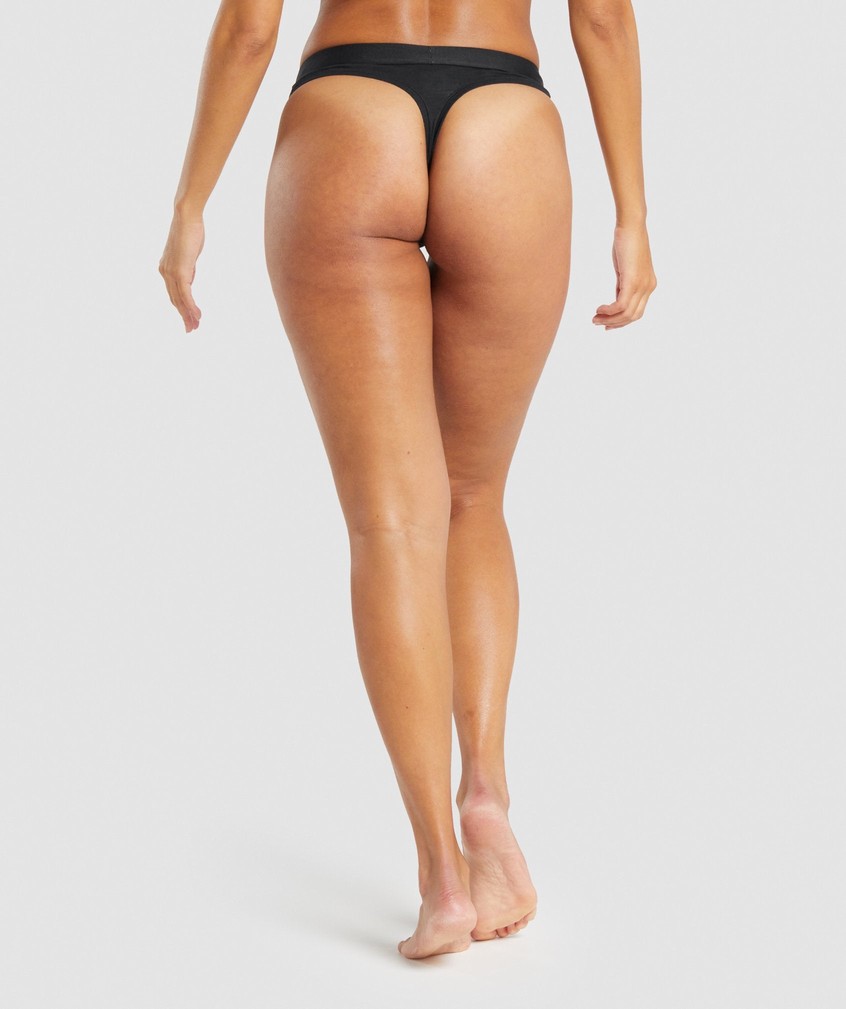 Black Women's Gymshark Cotton Thong | USA-79068