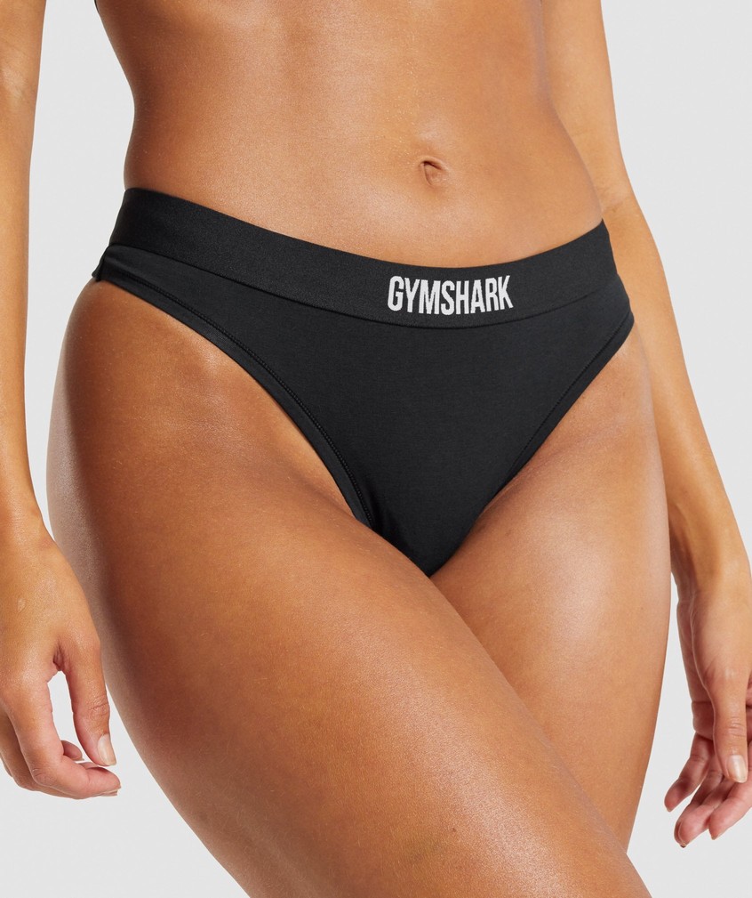 Black Women's Gymshark Cotton Thong | USA-79068