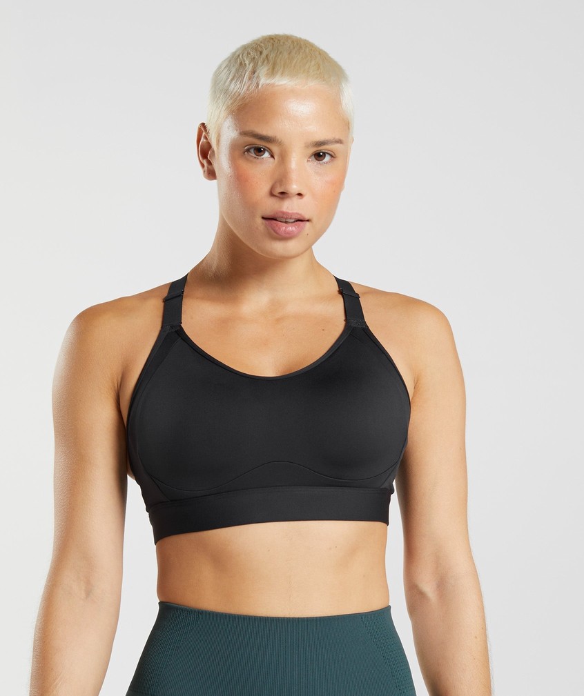 Black Women's Gymshark Cut Out Back High Support Sports Bra | USA-13680