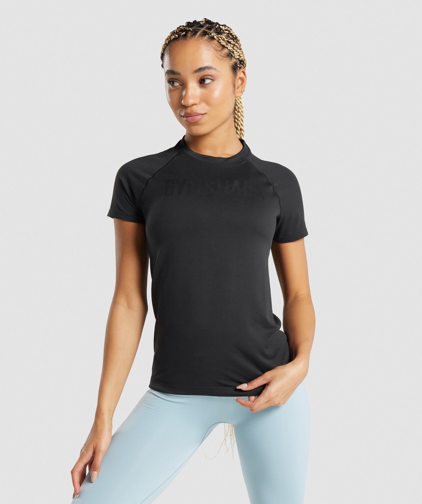 Black Women\'s Gymshark Fit Seamless Loose T-Shirts | USA-71269