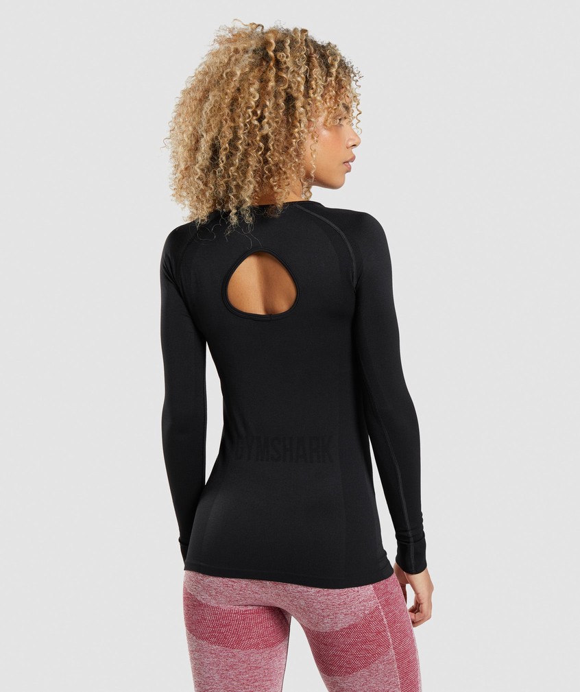 Black Women's Gymshark Flex Long Sleeve Top T-Shirts | USA-40851