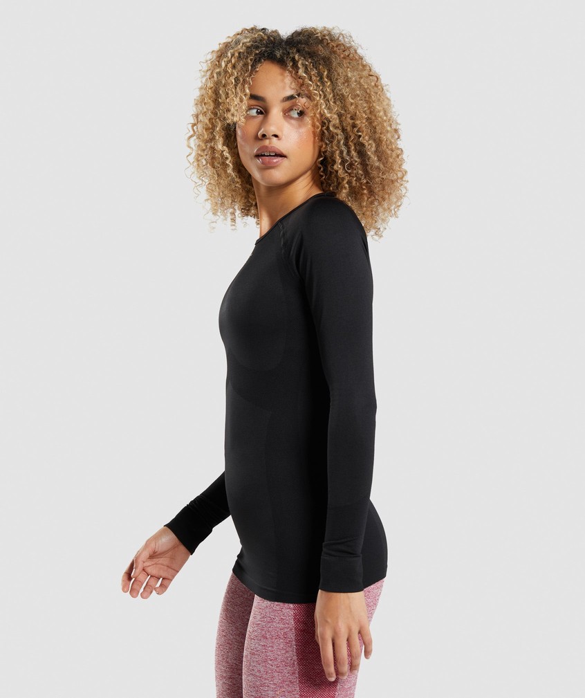 Black Women's Gymshark Flex Long Sleeve Top T-Shirts | USA-40851