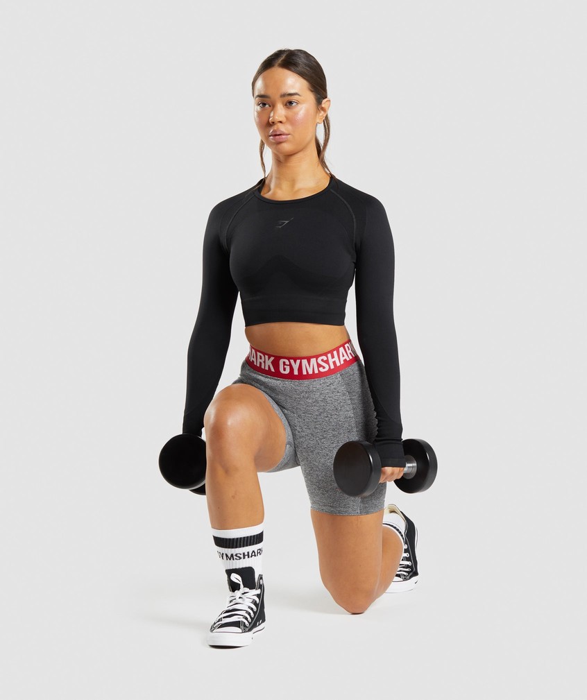 Black Women's Gymshark Flex Sports Long Sleeve Crop Top T-Shirts | USA-90158