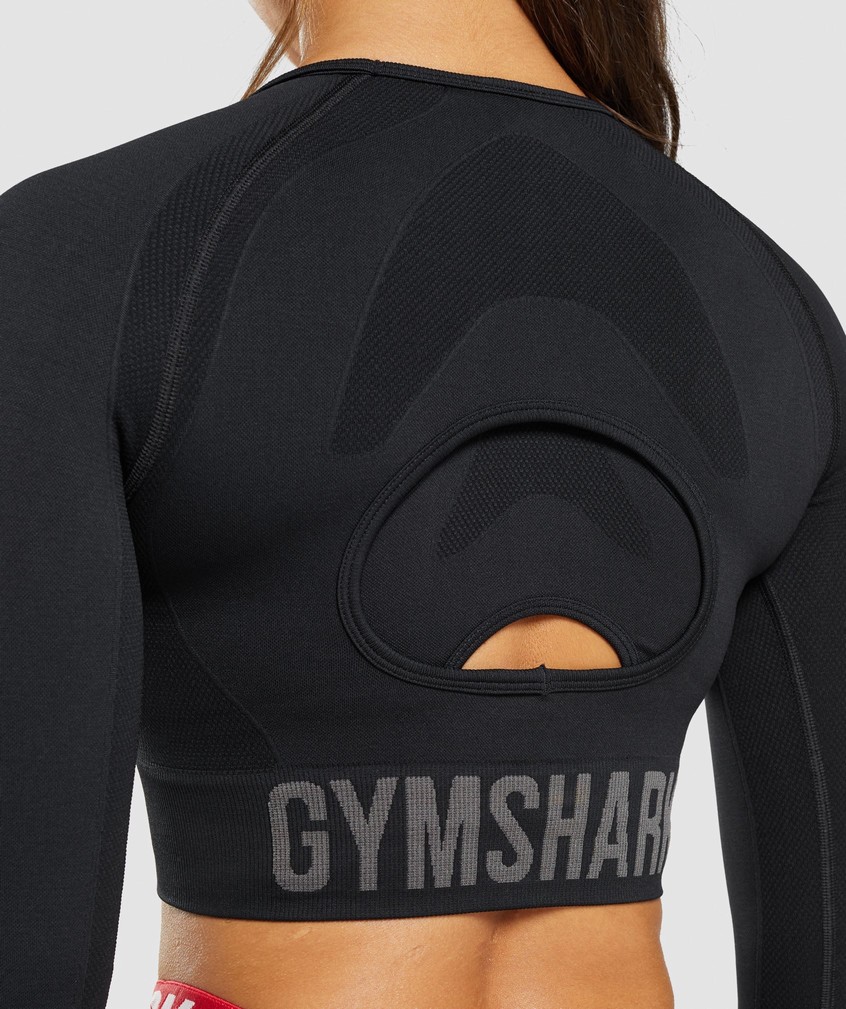 Black Women's Gymshark Flex Sports Long Sleeve Crop Top T-Shirts | USA-90158