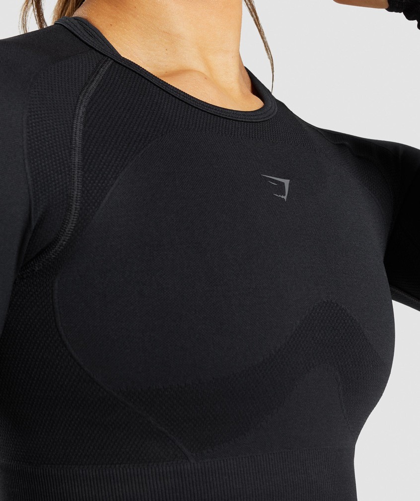 Black Women's Gymshark Flex Sports Long Sleeve Crop Top T-Shirts | USA-90158