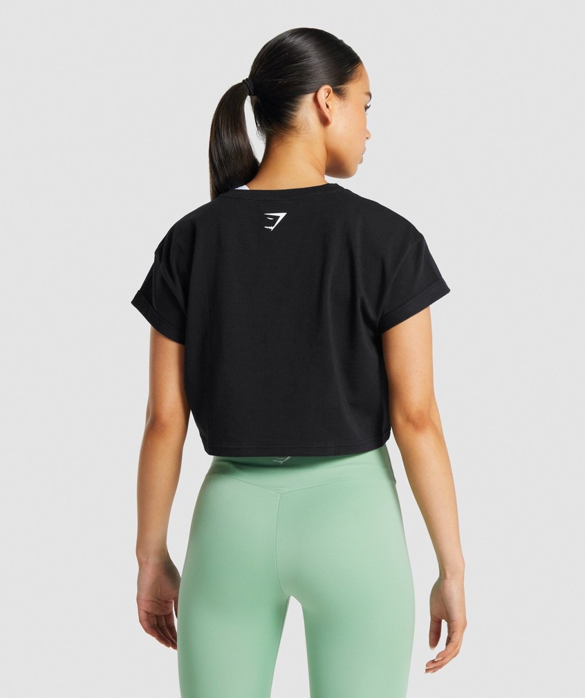 Black Women's Gymshark Fraction Crop Top T-Shirts | USA-40519