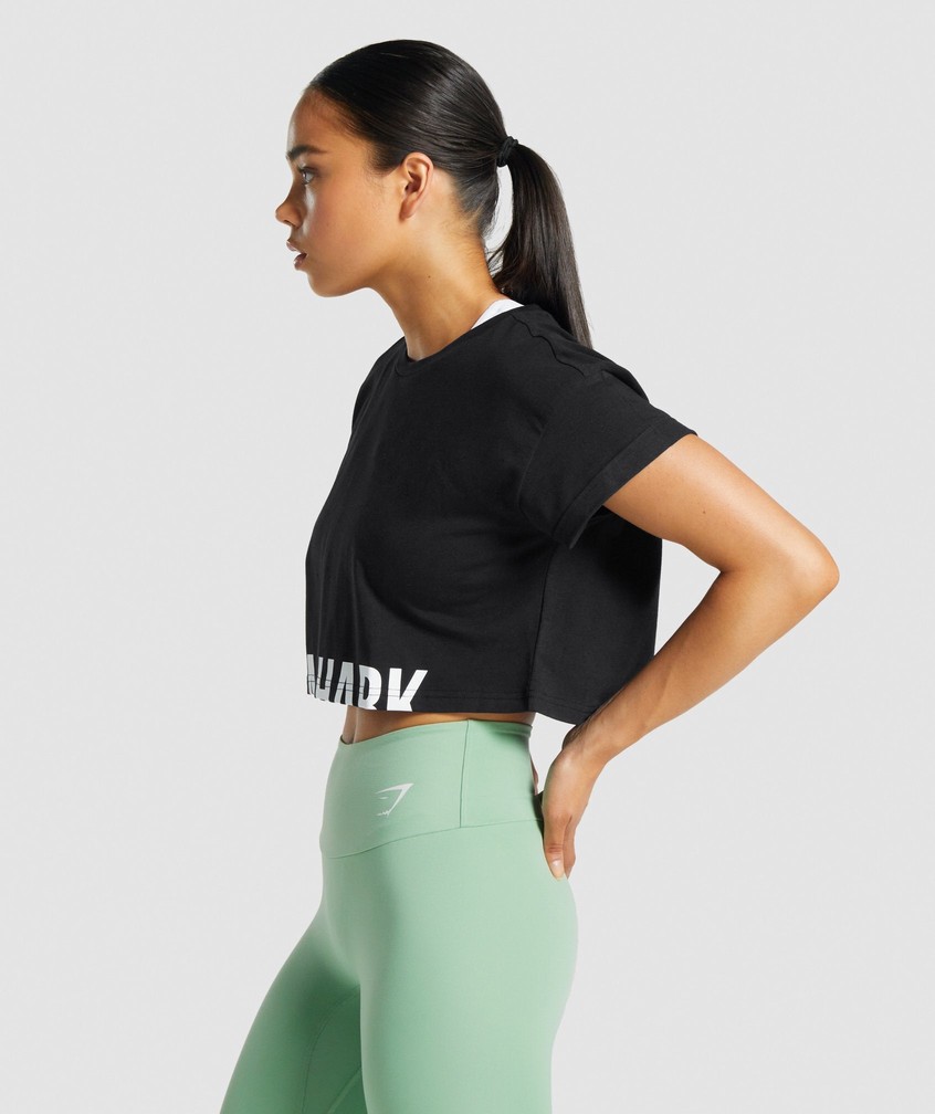 Black Women's Gymshark Fraction Crop Top T-Shirts | USA-40519