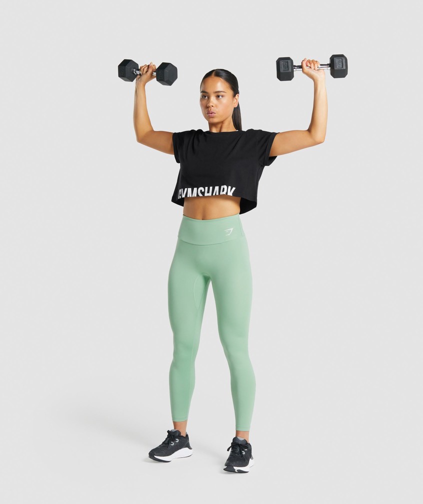 Black Women's Gymshark Fraction Crop Top T-Shirts | USA-40519