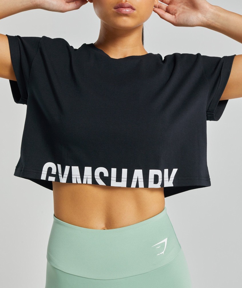 Black Women's Gymshark Fraction Crop Top T-Shirts | USA-40519