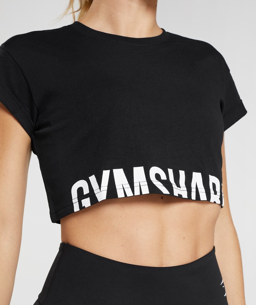 Black Women's Gymshark Fraction Crop Top T-Shirts | USA-56192