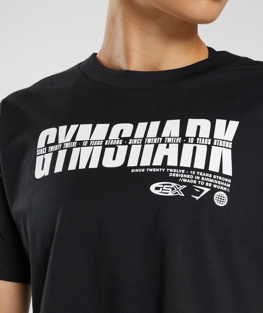 Black Women's Gymshark GS10 Year Midi Top T-Shirts | USA-31486