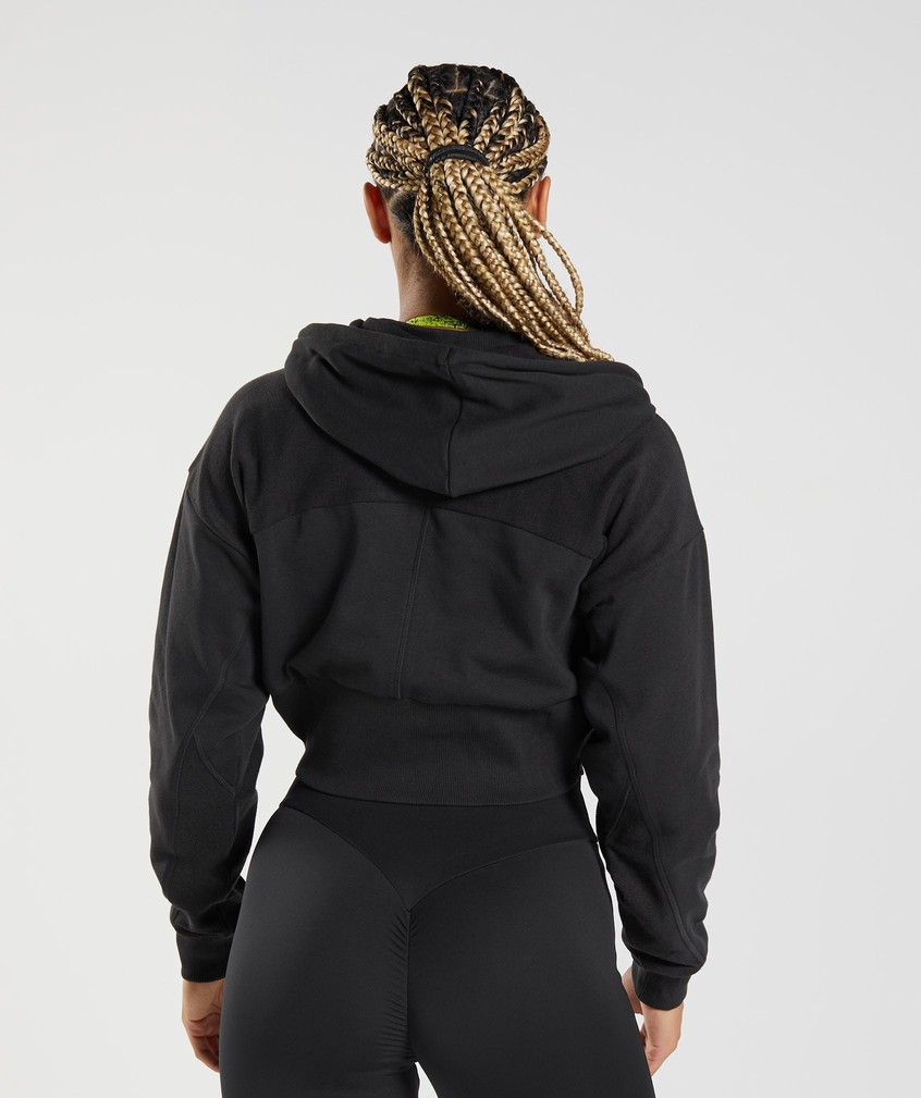 Black Women's Gymshark GS Power Cropped Zip Hoodie | USA-56290