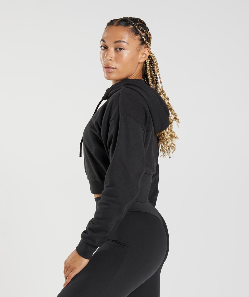 Black Women's Gymshark GS Power Cropped Zip Hoodie | USA-56290