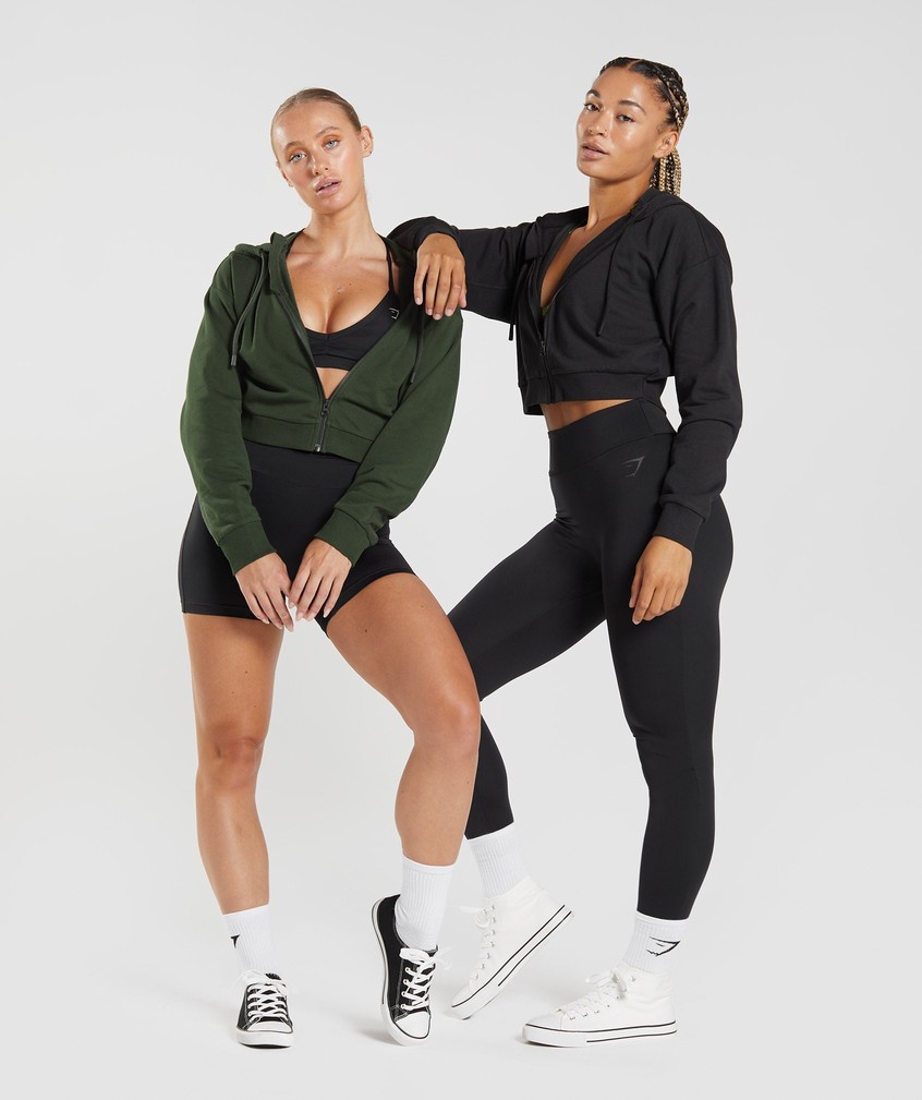 Black Women's Gymshark GS Power Cropped Zip Hoodie | USA-56290