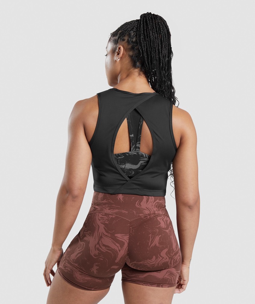 Black Women's Gymshark GS Power Open Back Cropped Tank | USA-65148