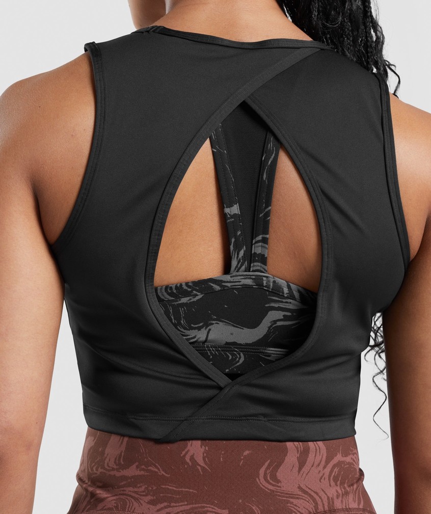 Black Women's Gymshark GS Power Open Back Cropped Tank | USA-65148