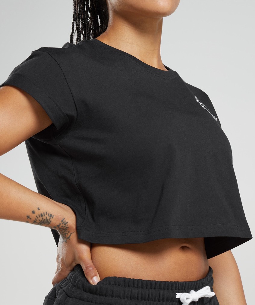 Black Women's Gymshark Legacy Crop Top T-Shirts | USA-92584