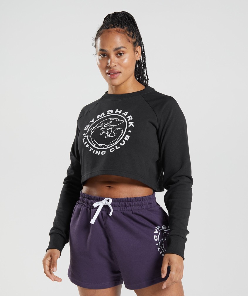 Black Women\'s Gymshark Legacy Cropped Sweater | USA-12983