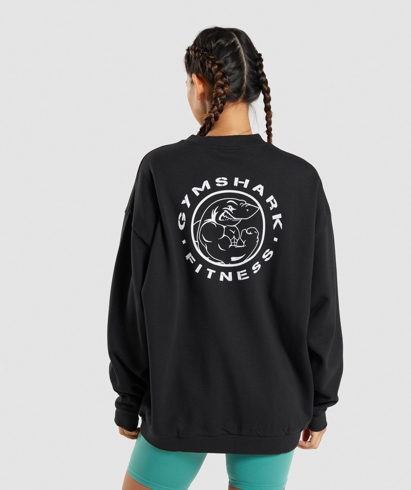 Black Women's Gymshark Legacy Graphic Swea Pullover | USA-98345