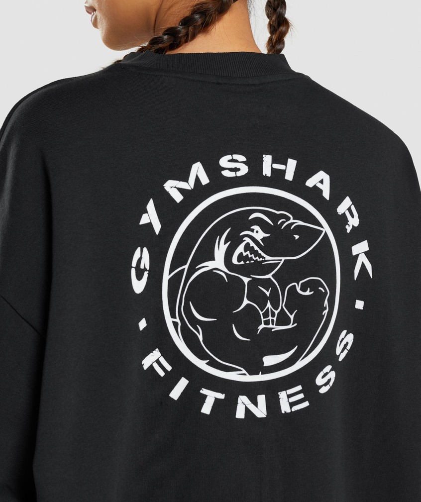 Black Women's Gymshark Legacy Graphic Swea Pullover | USA-98345