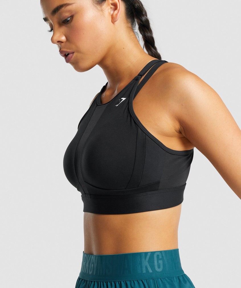 Black Women's Gymshark Mesh Neckline Sports Bra | USA-73096