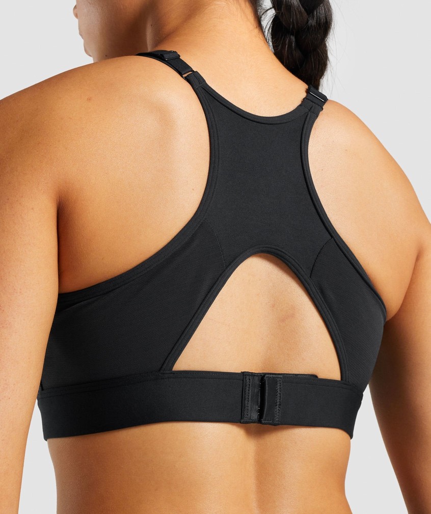 Black Women's Gymshark Mesh Neckline Sports Bra | USA-73096