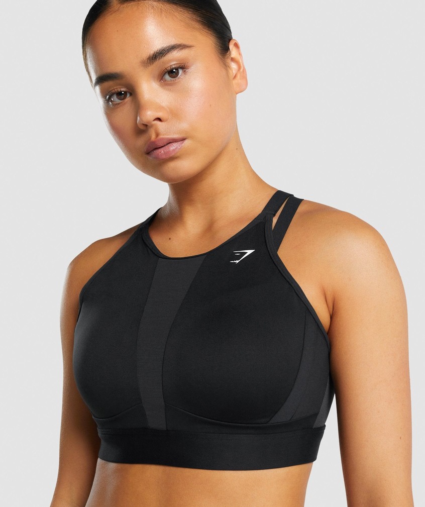 Black Women's Gymshark Mesh Neckline Sports Bra | USA-73096