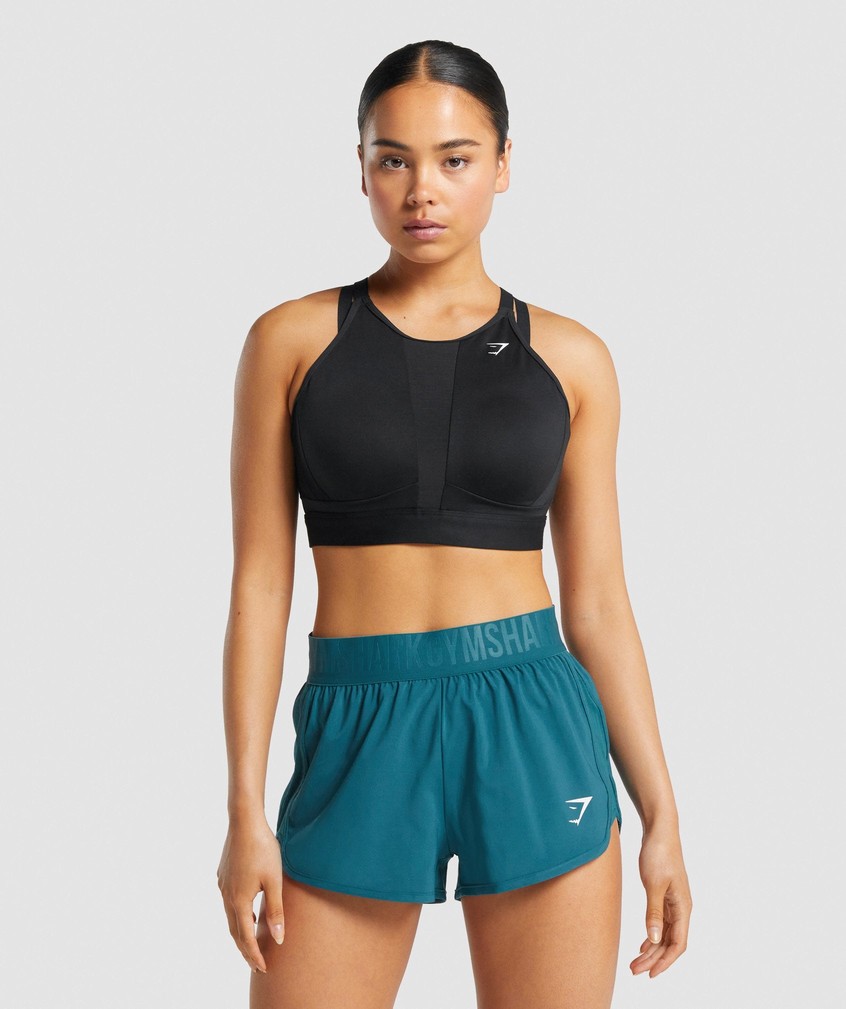 Black Women\'s Gymshark Mesh Neckline Sports Bra | USA-73096