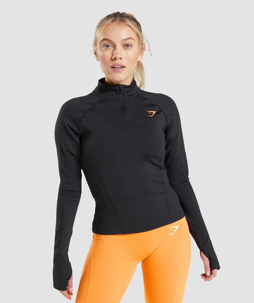 Black Women\'s Gymshark Pulse 1/4 Zip Pullover | USA-53261