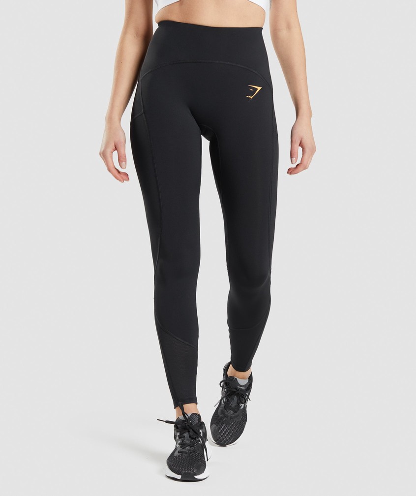 Black Women\'s Gymshark Pulse Mesh Leggings | USA-24789