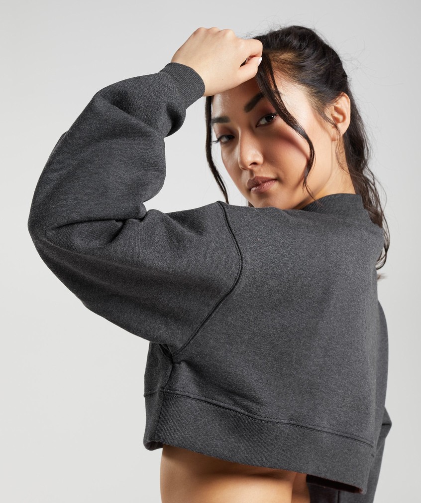 Black Women's Gymshark Rest Day Sweats Cropped Pullover | USA-31457