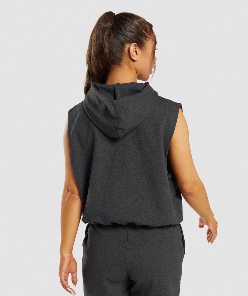 Black Women's Gymshark Rest Day Sweats Sleeveless Hoodie | USA-82370