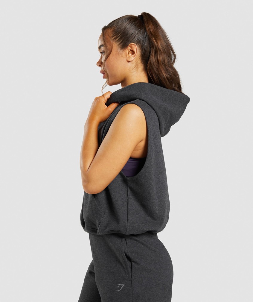 Black Women's Gymshark Rest Day Sweats Sleeveless Hoodie | USA-82370