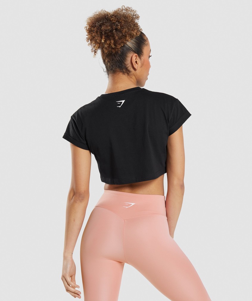 Black Women's Gymshark Sticker Pack Crop Tee T-Shirts | USA-10548