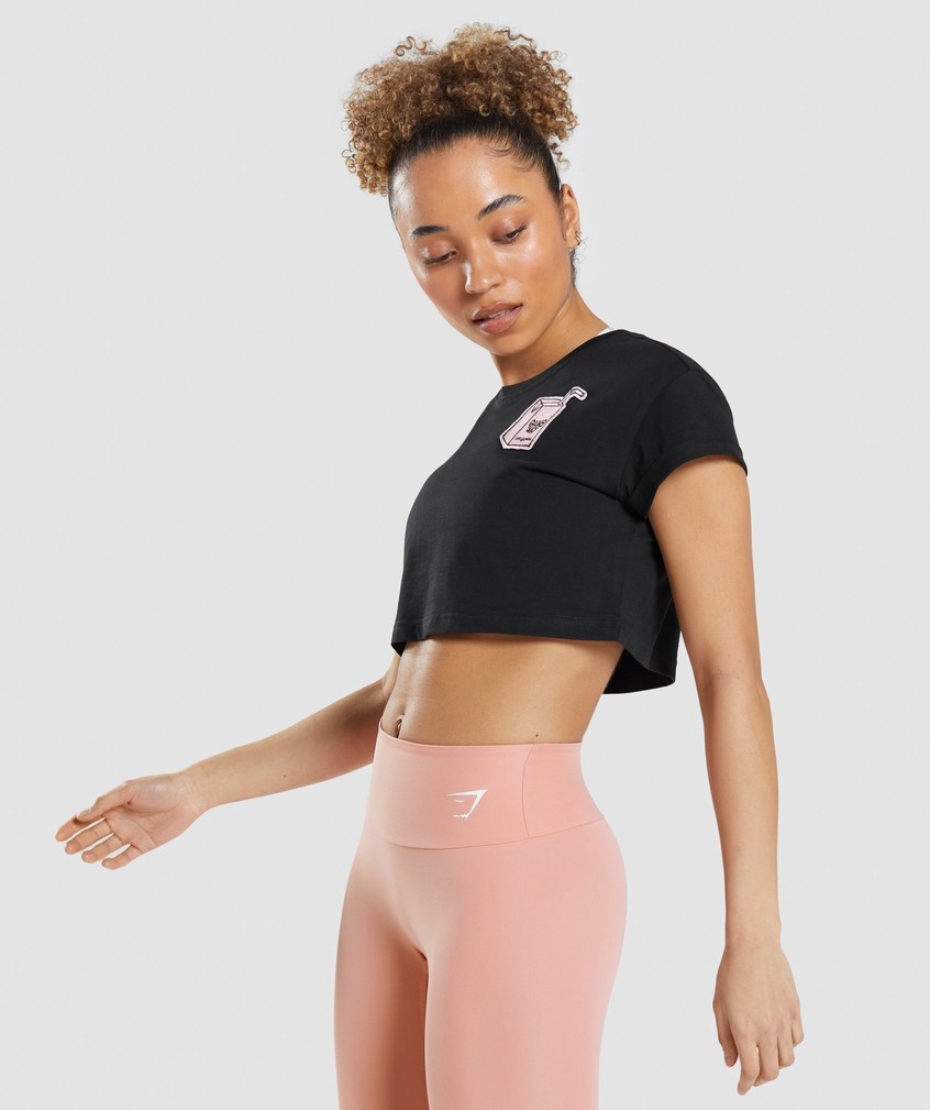 Black Women's Gymshark Sticker Pack Crop Tee T-Shirts | USA-10548