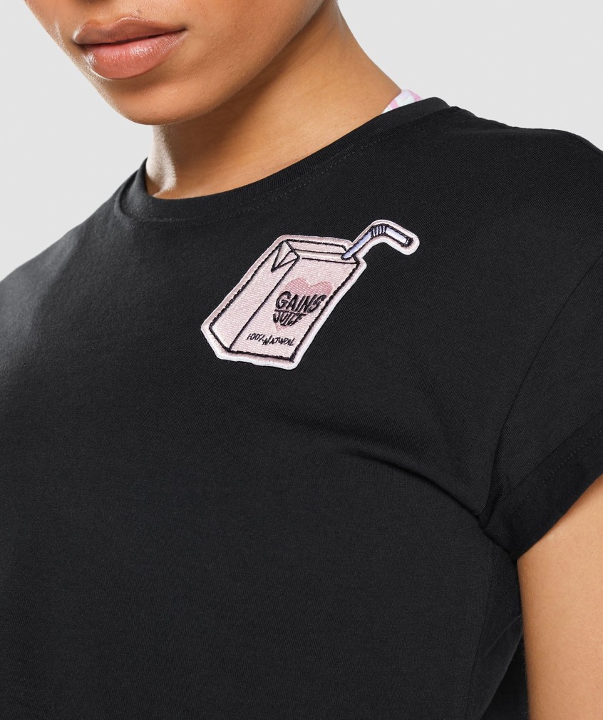 Black Women's Gymshark Sticker Pack Crop Tee T-Shirts | USA-10548