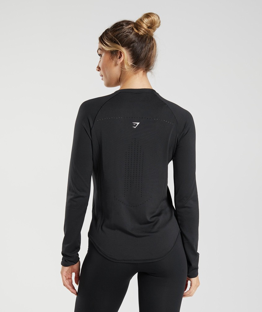 Black Women's Gymshark Sweat Seamless Long Sleeve Top T-Shirts | USA-76120