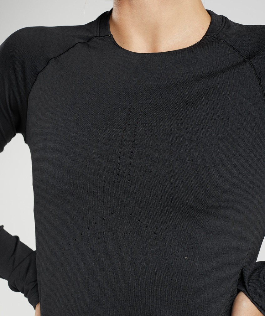 Black Women's Gymshark Sweat Seamless Long Sleeve Top T-Shirts | USA-76120