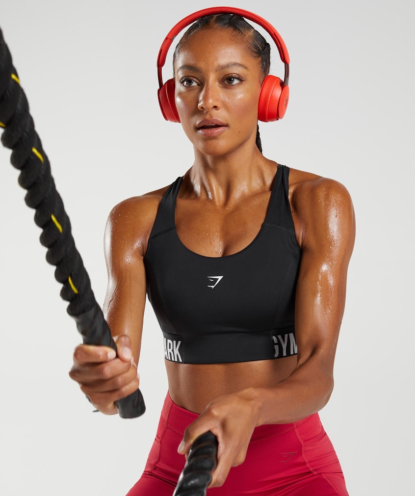 Black Women's Gymshark Training Brandmark Sports Bra | USA-15879