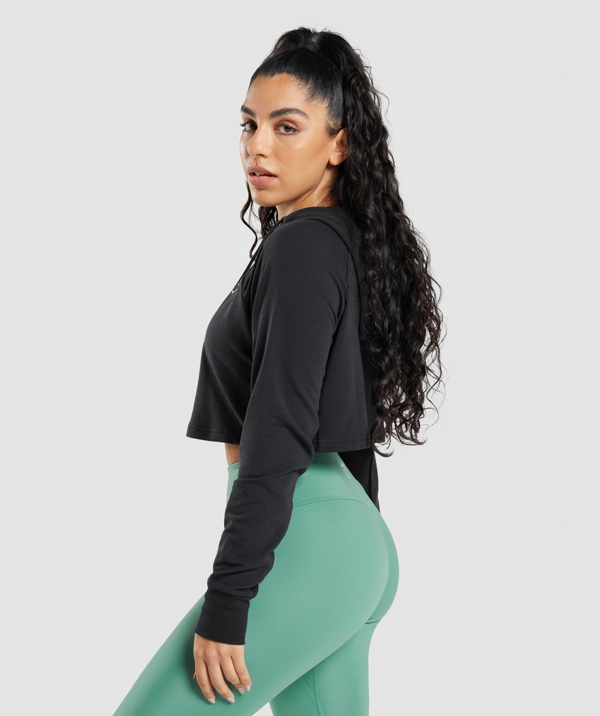 Black Women's Gymshark Training Cropped Hoodie | USA-34718