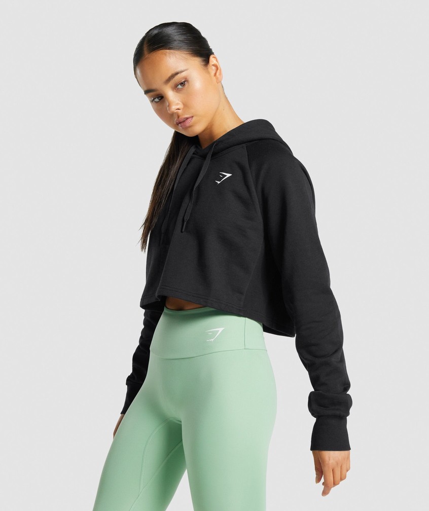 Black Women's Gymshark Training Cropped Hoodie | USA-38092