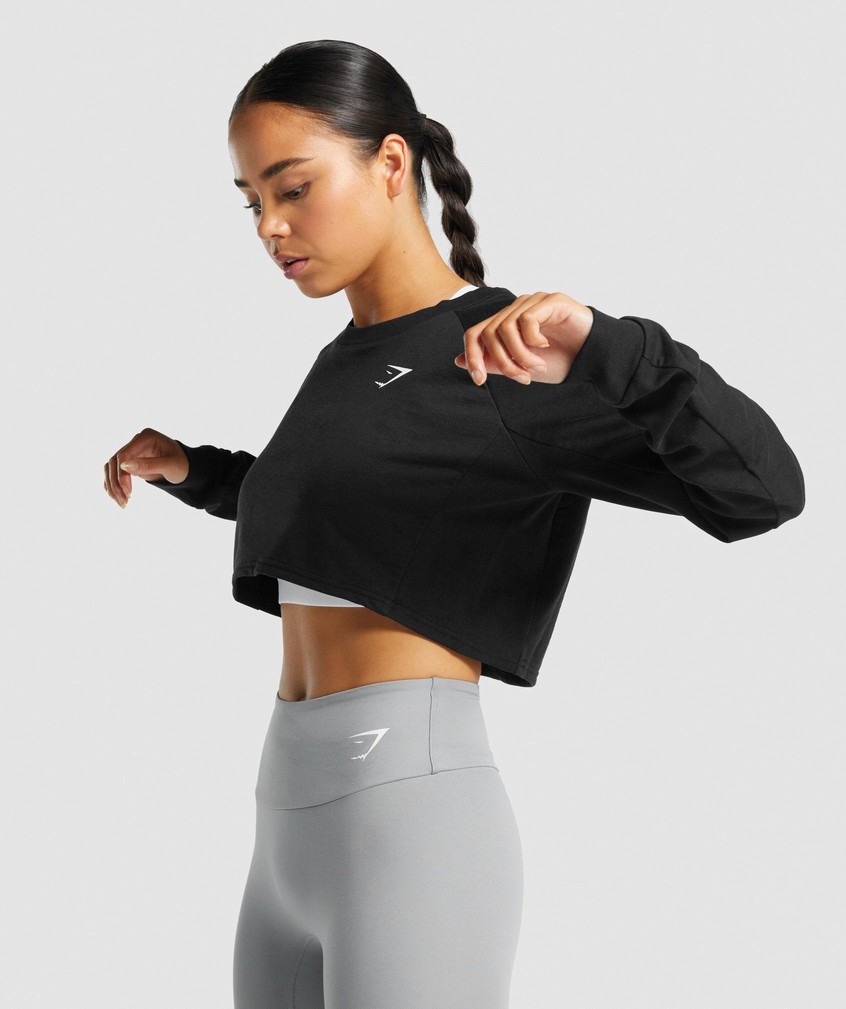 Black Women's Gymshark Training Cropped Sweater | USA-76905