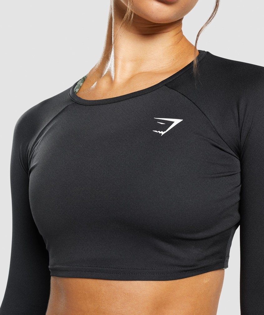 Black Women's Gymshark Training Long Sleeve Crop Top T-Shirts | USA-67580