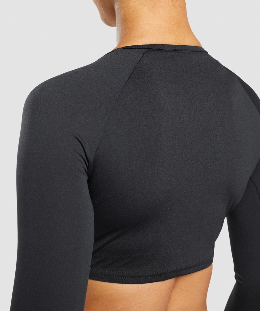 Black Women's Gymshark Training Long Sleeve Crop Top T-Shirts | USA-67580