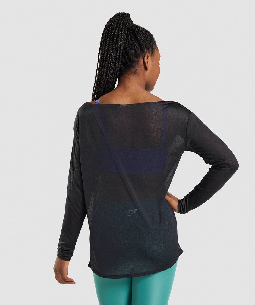 Black Women's Gymshark Training Oversized Long Sleeve Tee T-Shirts | USA-64501