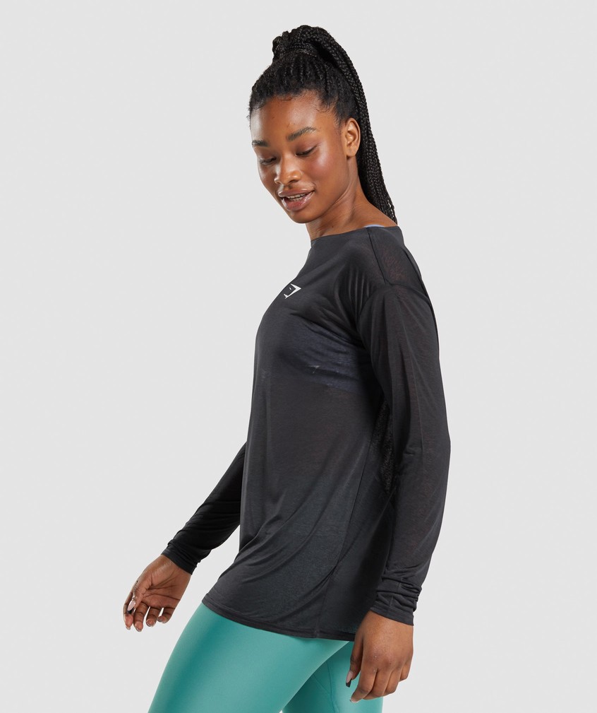 Black Women's Gymshark Training Oversized Long Sleeve Tee T-Shirts | USA-64501