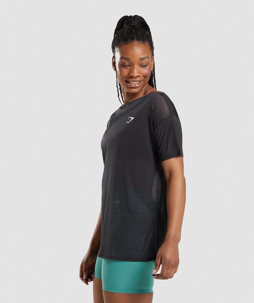 Black Women's Gymshark Training Oversized Top T-Shirts | USA-97450