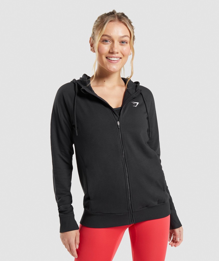 Black Women\'s Gymshark Training Zip Hoodie | USA-14972