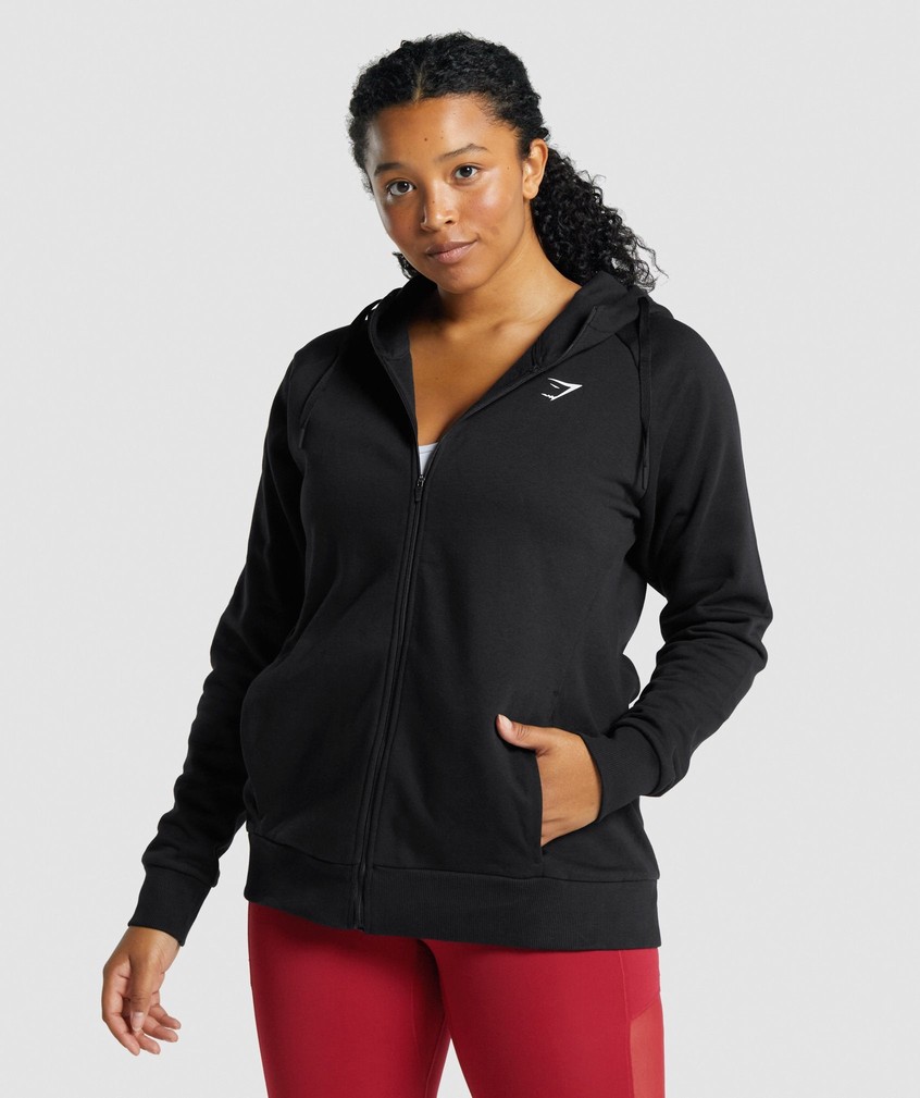 Black Women\'s Gymshark Training Zip Up Hoodie | USA-54762