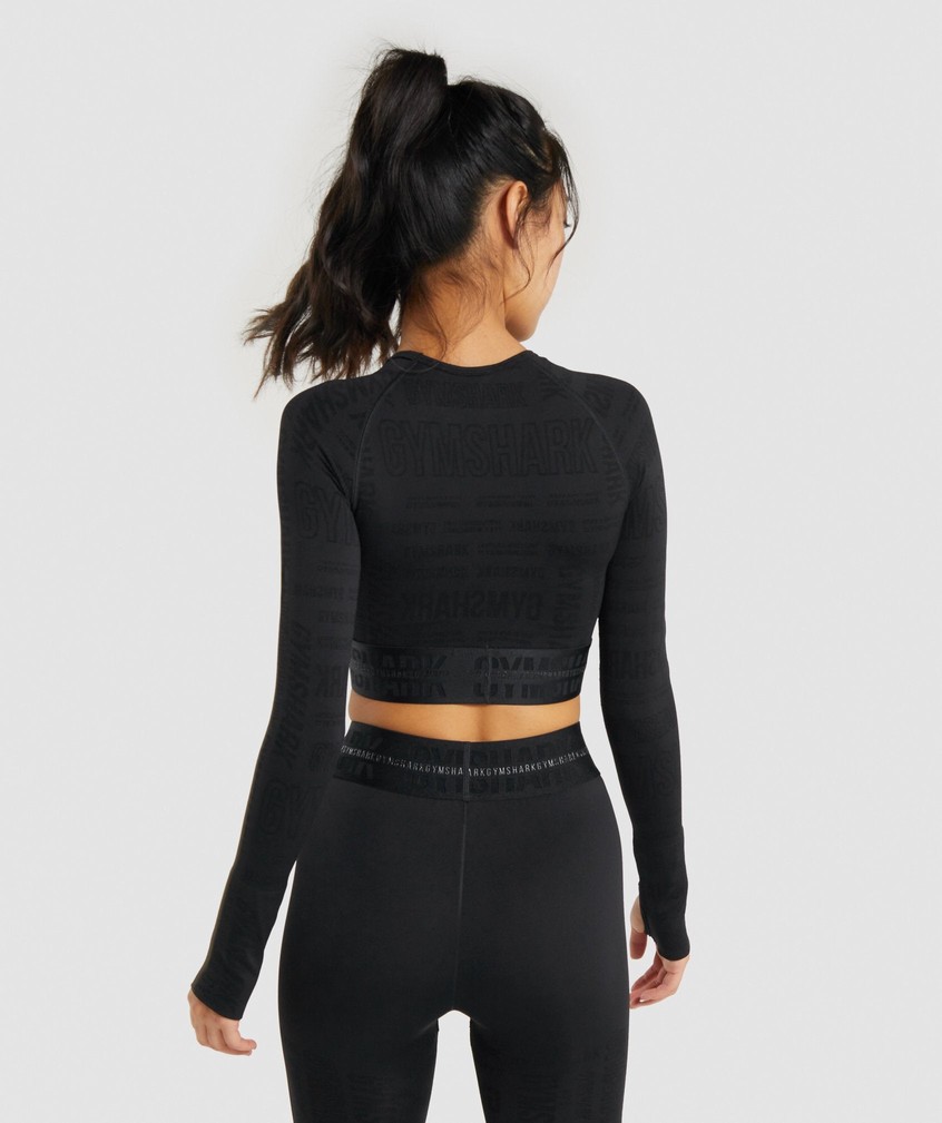 Black Women's Gymshark Vision Long Sleeve Crop Top T-Shirts | USA-59207